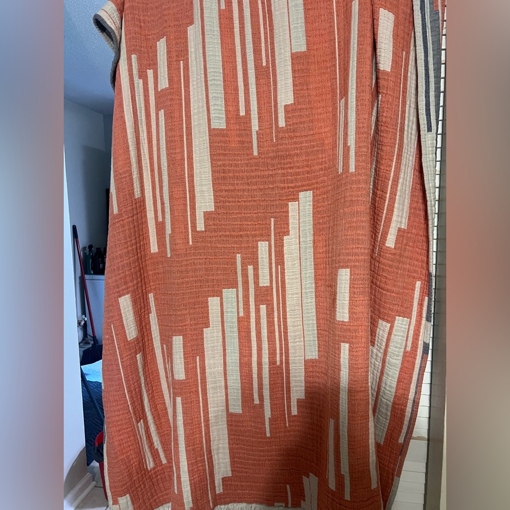 100% Cotton Gauze Blanket Throw 48x70 Cream, Denim & Mandarin Made in Portugal - Picture 8 of 8